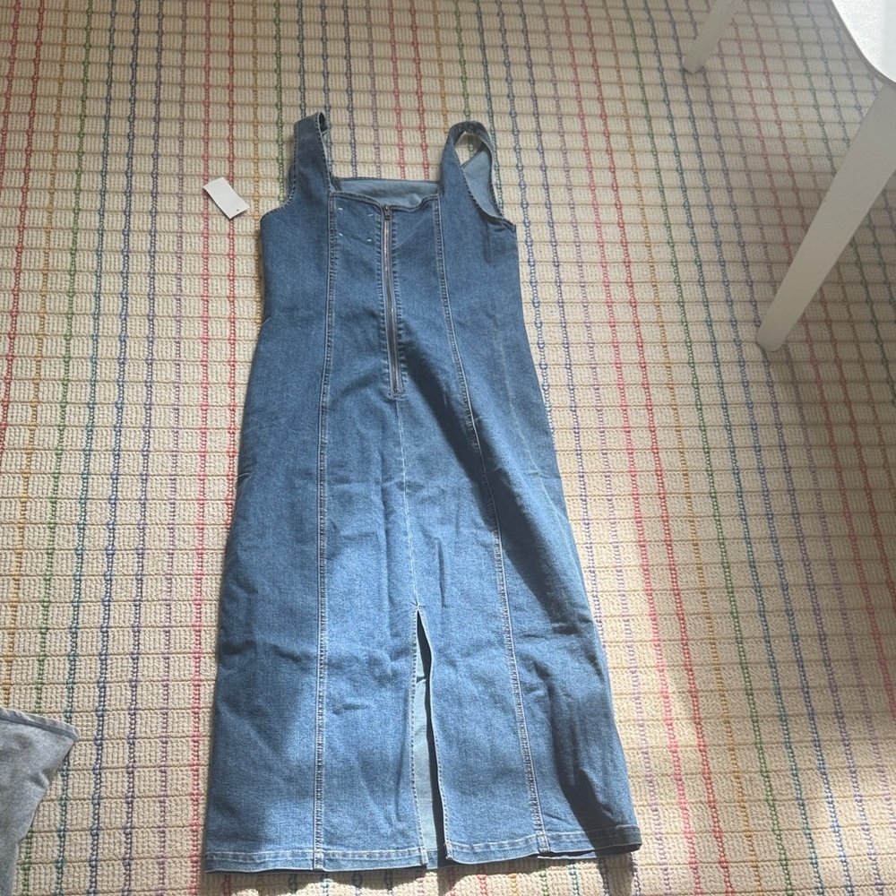 HABITUAL Denim Midi Dress Medium Light Wash Square Neck - Picture 3 of 5